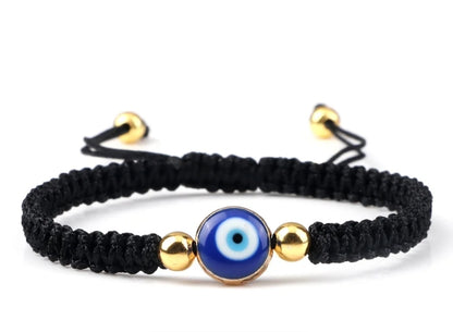 Evil Eye Bracelet – Handwoven Rope with Gold Bead Accents | Mati Jewelry