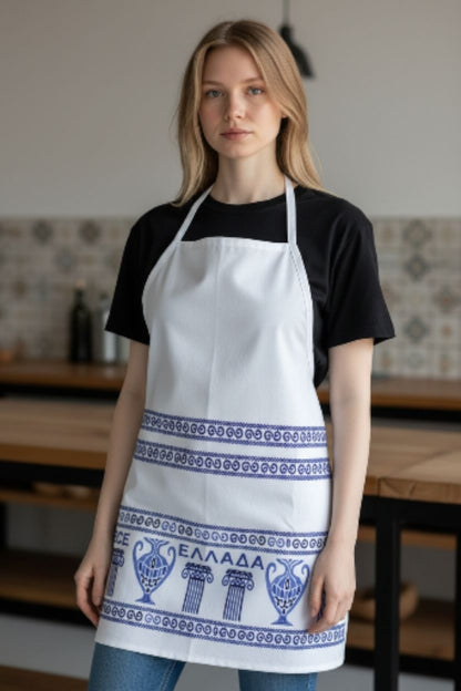 Woven Greek Apron with Bib & Pockets – Imported from Naousa, Greece