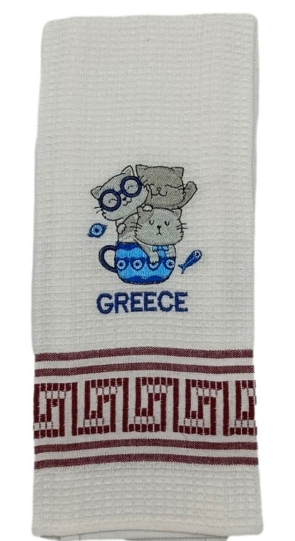 Greek Cats Waffle-Weave Kitchen Towels – Assorted Meander Designs