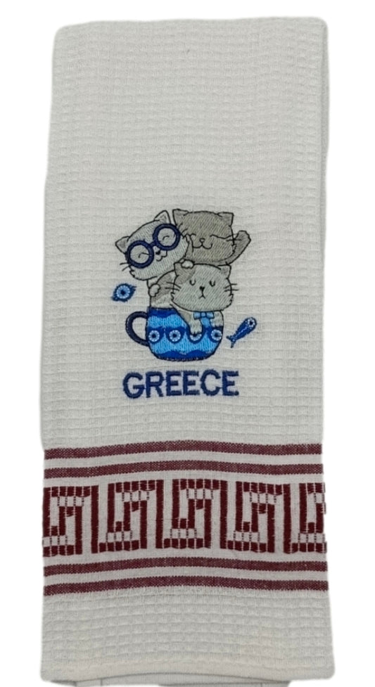 Greek Cats Waffle-Weave Kitchen Towels – Assorted Meander Designs