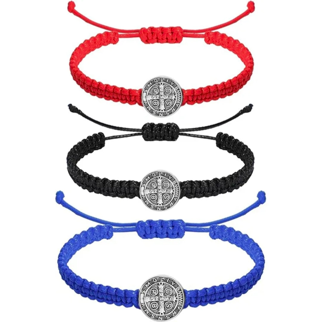 Saint Benedict Braided Adjustable Bracelet with Medal Charm (Assorted Colors)