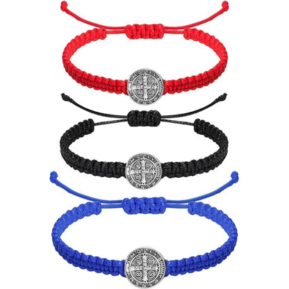 Saint Benedict Braided Adjustable Bracelet with Medal Charm (Assorted Colors)