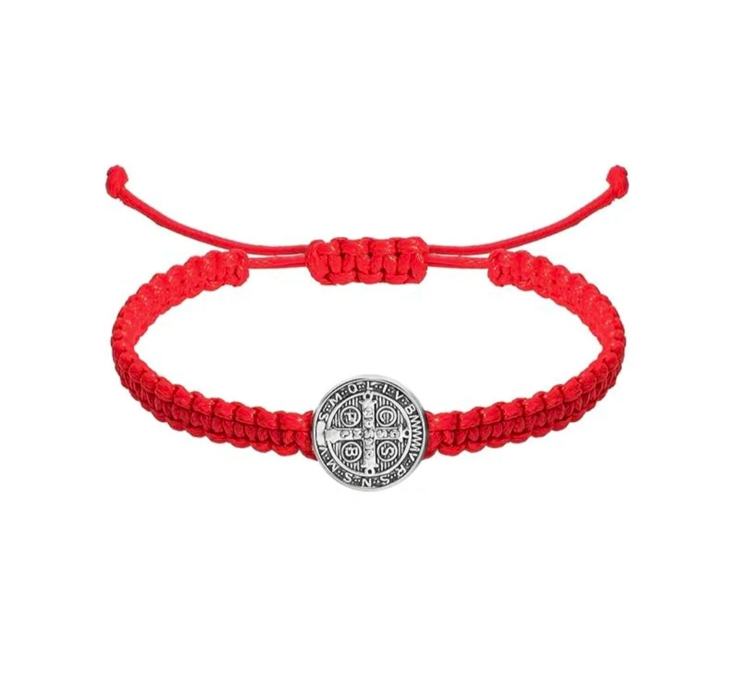 Saint Benedict Braided Adjustable Bracelet with Medal Charm (Assorted Colors)