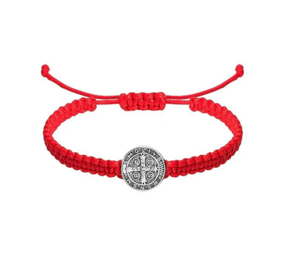 Saint Benedict Braided Adjustable Bracelet with Medal Charm (Assorted Colors)