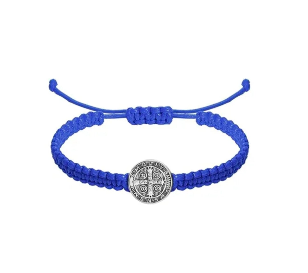 Saint Benedict Braided Adjustable Bracelet with Medal Charm (Assorted Colors)