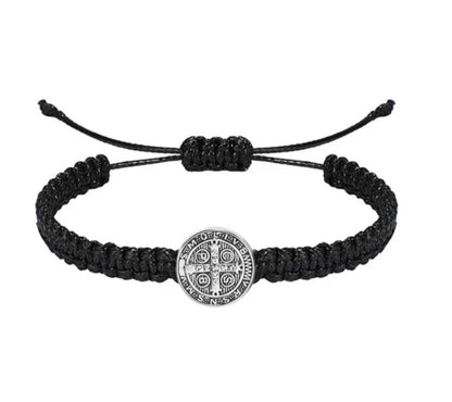 Saint Benedict Braided Adjustable Bracelet with Medal Charm (Assorted Colors)