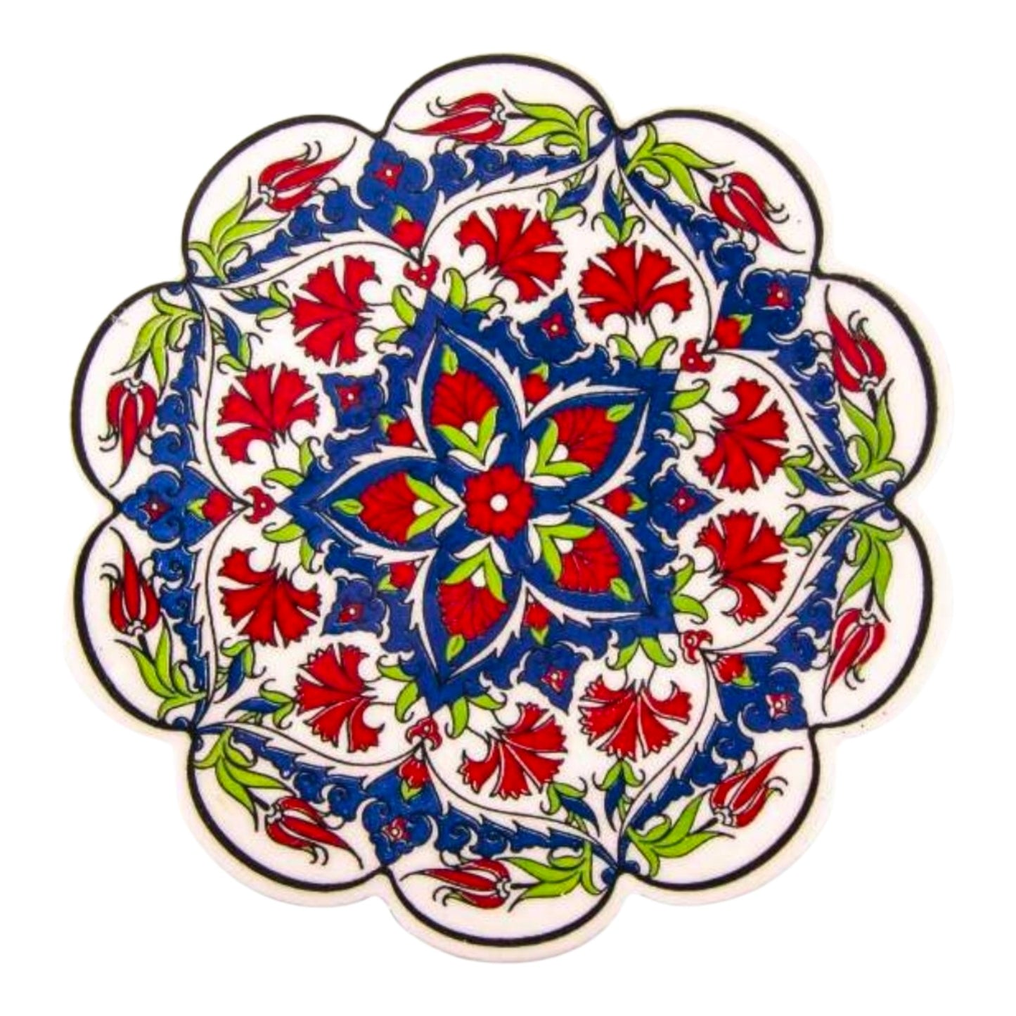 Daisy-Shaped Ceramic Trivet – Decorative Blue & Red Floral Heat Protector (7")