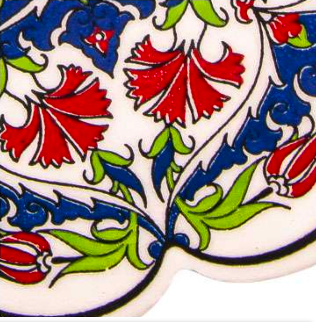 Daisy-Shaped Ceramic Trivet – Decorative Blue & Red Floral Heat Protector (7")