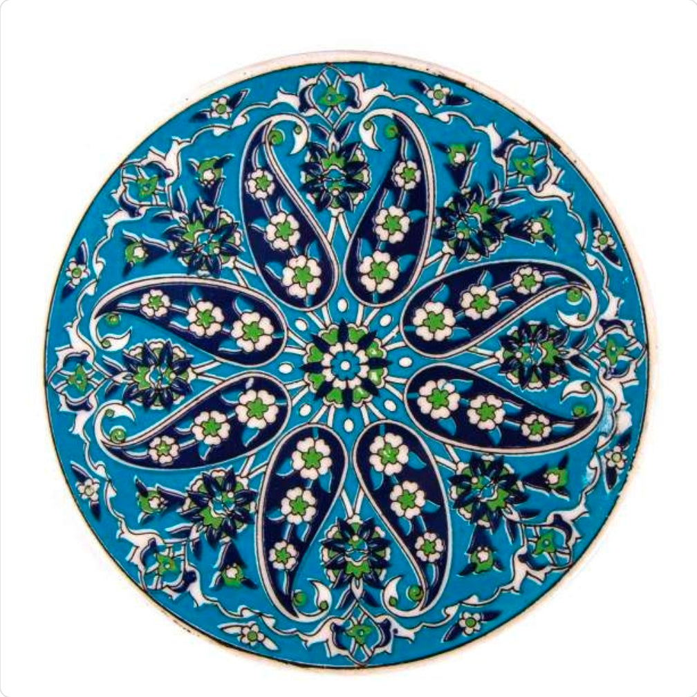 Handmade Ceramic Paisley Floral Trivet – Imported with Skid-Proof Backing (6.3")