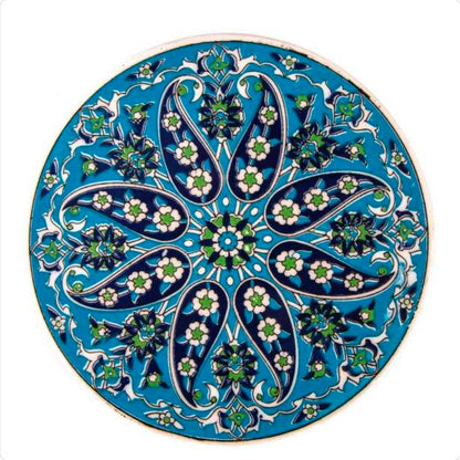 Handmade Ceramic Paisley Floral Trivet – Imported with Skid-Proof Backing (6.3")