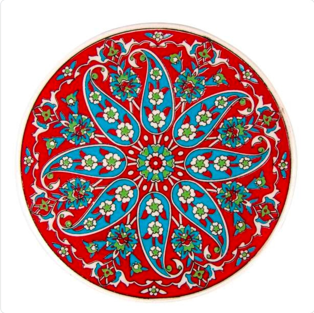 Handmade Ceramic Paisley Floral Trivet – Imported with Skid-Proof Backing (6.3")