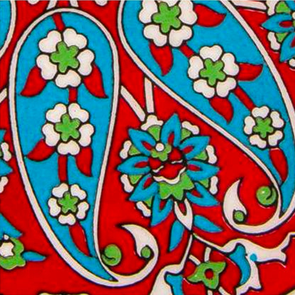 Handmade Ceramic Paisley Floral Trivet – Imported with Skid-Proof Backing (6.3")