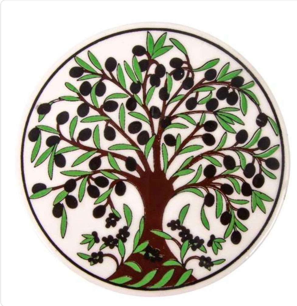Handcrafted Olive Tree Ceramic Trivet – Glazed Finish with Skid-Proof Backing (6.3")