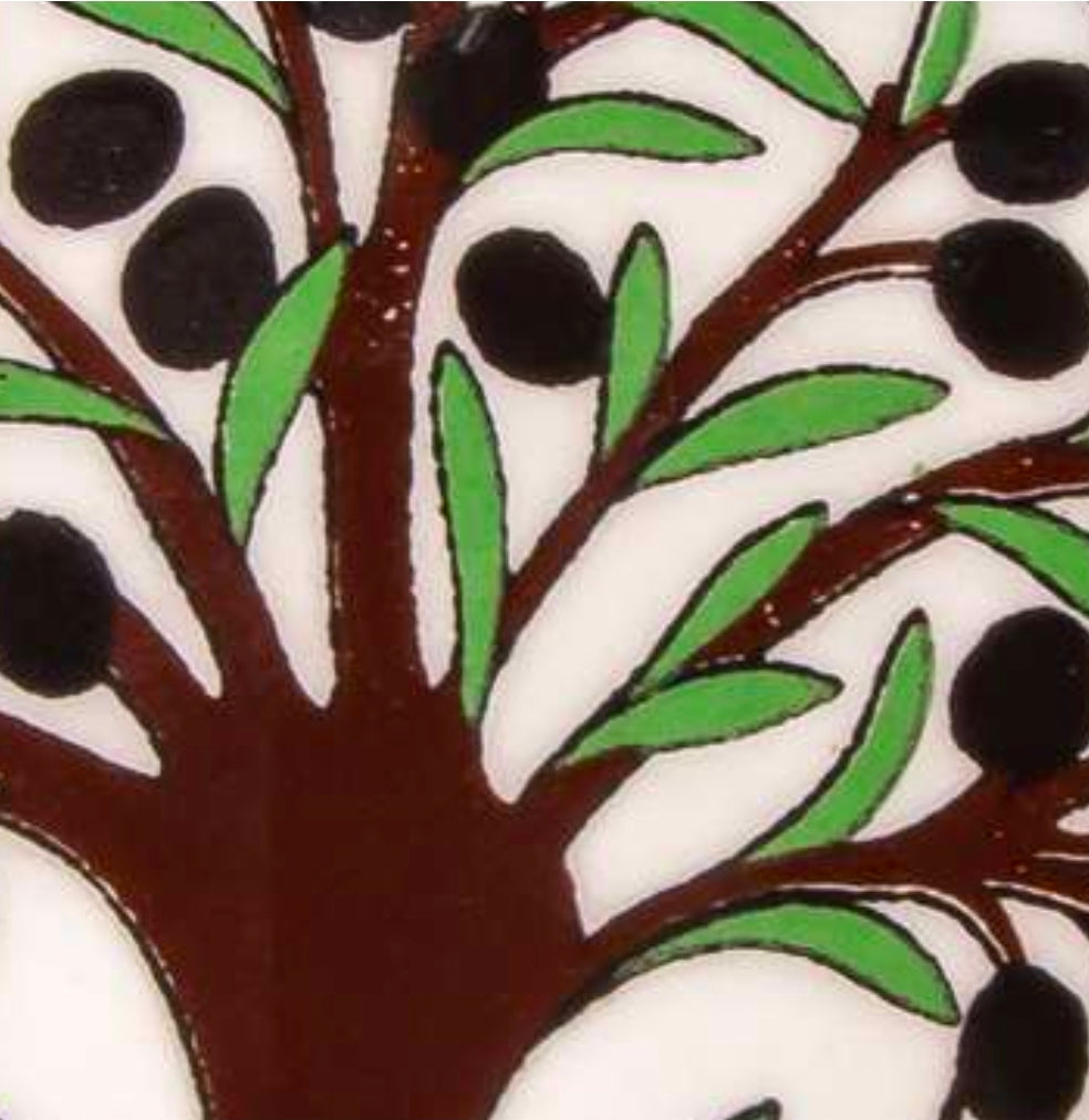 Handcrafted Olive Tree Ceramic Trivet – Glazed Finish with Skid-Proof Backing (6.3")