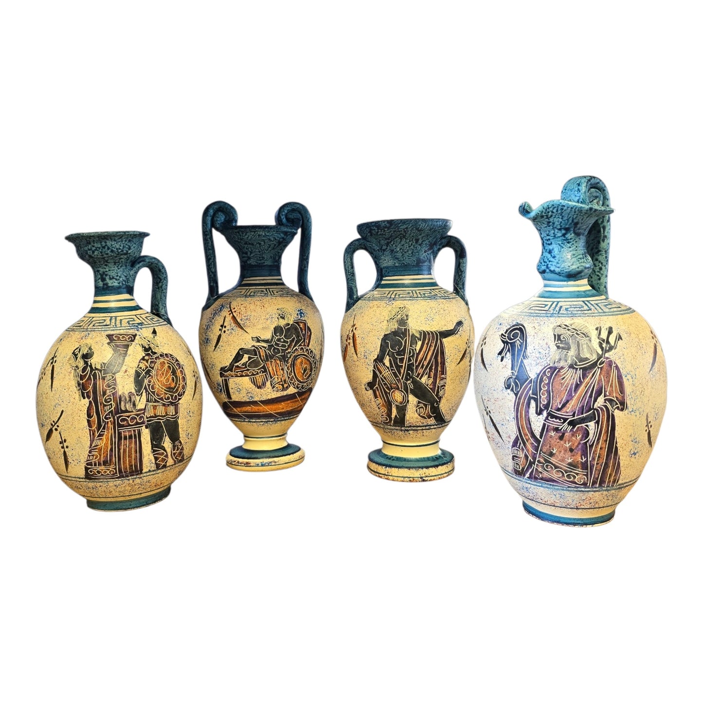 Handmade & Hand-Painted Greek God & Goddess Vase – Aqua Blue, Imported from Athens (8.5")