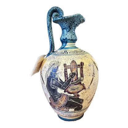 Handmade & Hand-Painted Greek God & Goddess Vase – Aqua Blue, Imported from Athens (8.5")