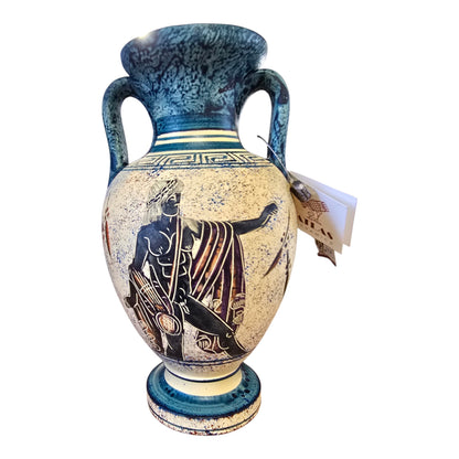 Handmade & Hand-Painted Greek God & Goddess Vase – Aqua Blue, Imported from Athens (8.5")