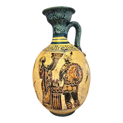 Handmade & Hand-Painted Greek God & Goddess Vase – Aqua Blue, Imported from Athens (8.5")