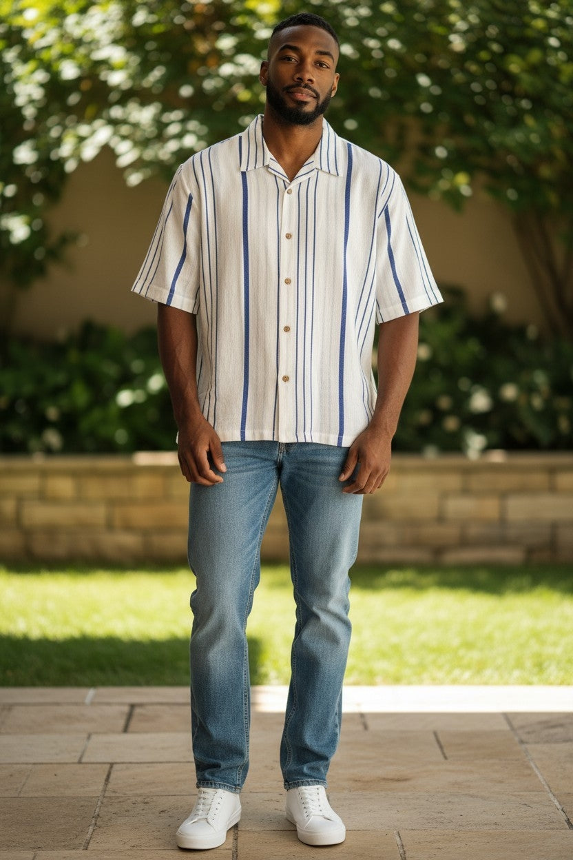 Men’s Short Sleeve Vertical Stripe Shirt – Imported from Greece