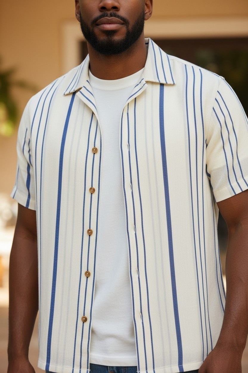 Men’s Short Sleeve Vertical Stripe Shirt – Imported from Greece