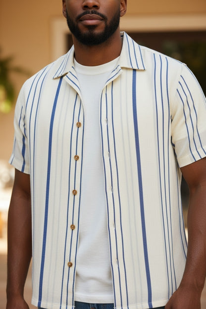 Men’s Short Sleeve Vertical Stripe Shirt – Imported from Greece