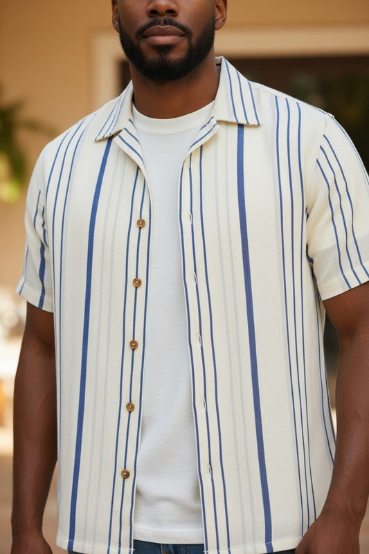 Men’s Short Sleeve Vertical Stripe Shirt – Imported from Greece