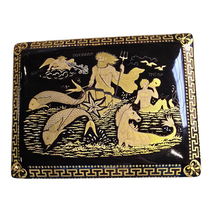 Handmade Greek Ceramic Jewelry Box – Poseidon Design with 24K Gold