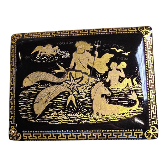 Handmade Greek Ceramic Jewelry Box – Poseidon Design with 24K Gold