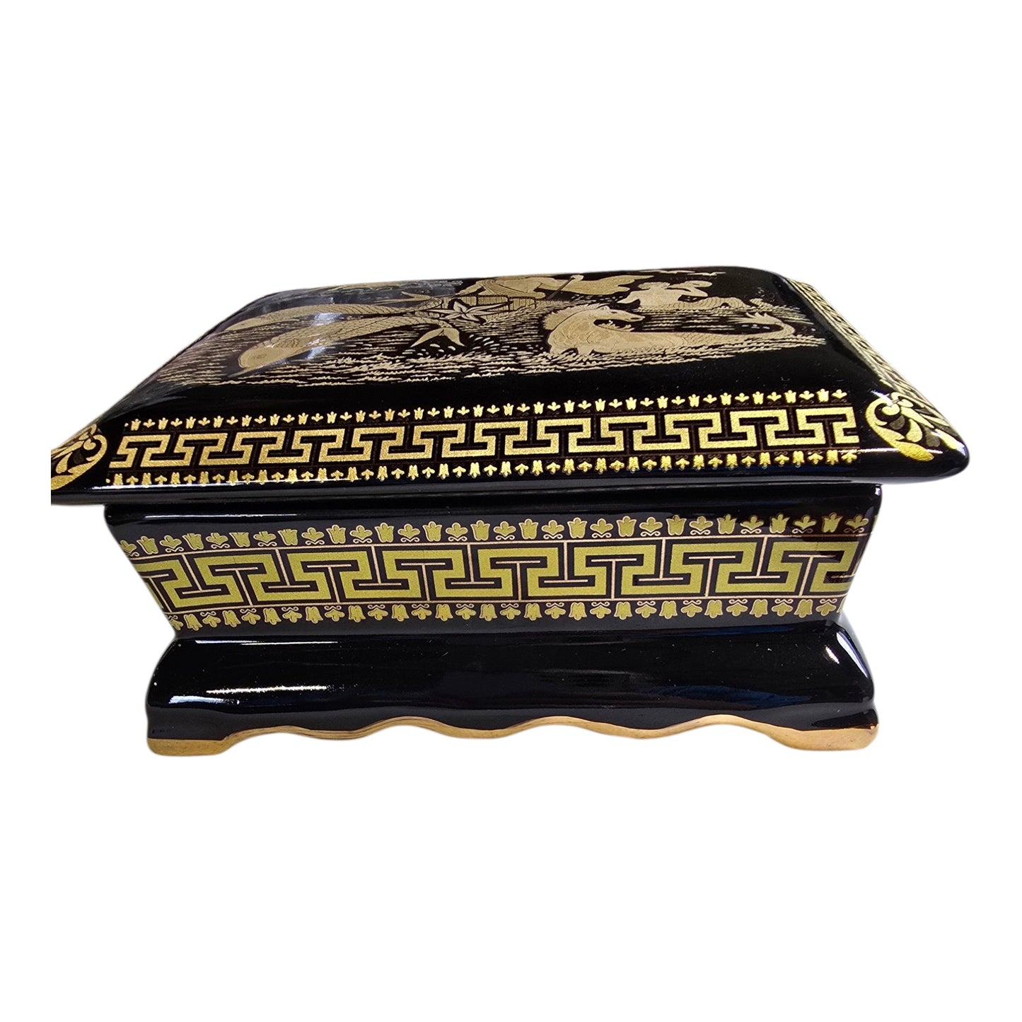 Handmade Greek Ceramic Jewelry Box – Poseidon Design with 24K Gold