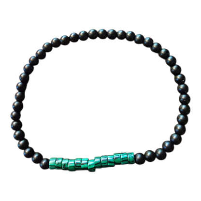 Handcrafted Beaded Bracelet – Matte Black & Natural Stone Accents