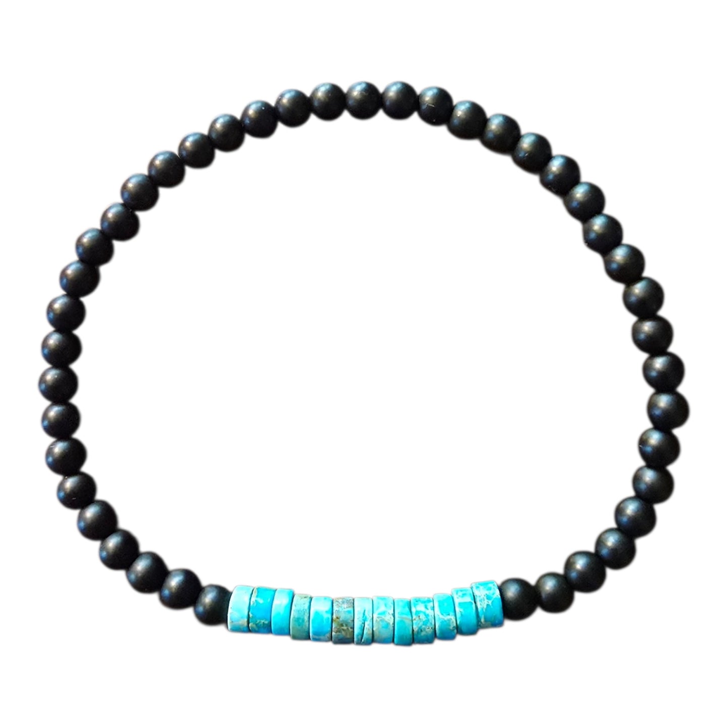 Handcrafted Beaded Bracelet – Matte Black & Natural Stone Accents