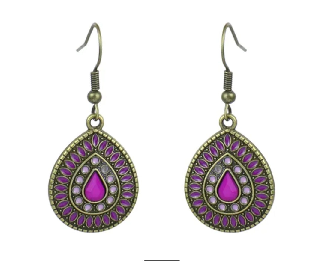 Boho Water Drop Dangle Earrings with Faux Gemstone – Assorted Styles