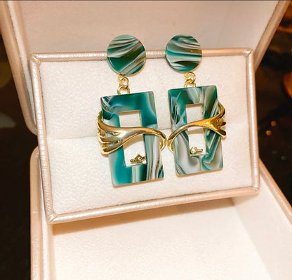 Silver Needle Square Resin Acrylic Pendant Earrings