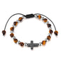 Adjustable Stainless Steel Bracelet with Hematite Cross and Tiger Eye Beads