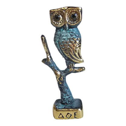 Bronze Owl of Athena Statue with Green Patina – 4.25"