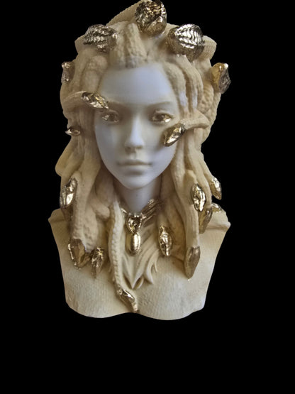 Medusa Bust Statue with Gold Accents