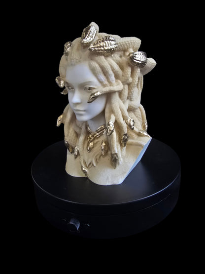 Medusa Bust Statue with Gold Accents