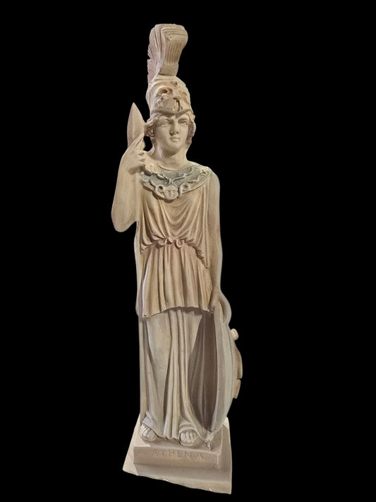 Athena Alabaster Statue with Spear and Shield – 10.5" Made in Greece
