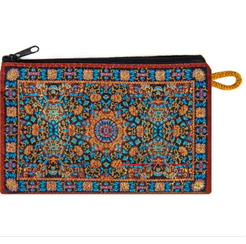 Exquisite Woven Tapestry Purse with Deep Auburn and Blue Floral Design