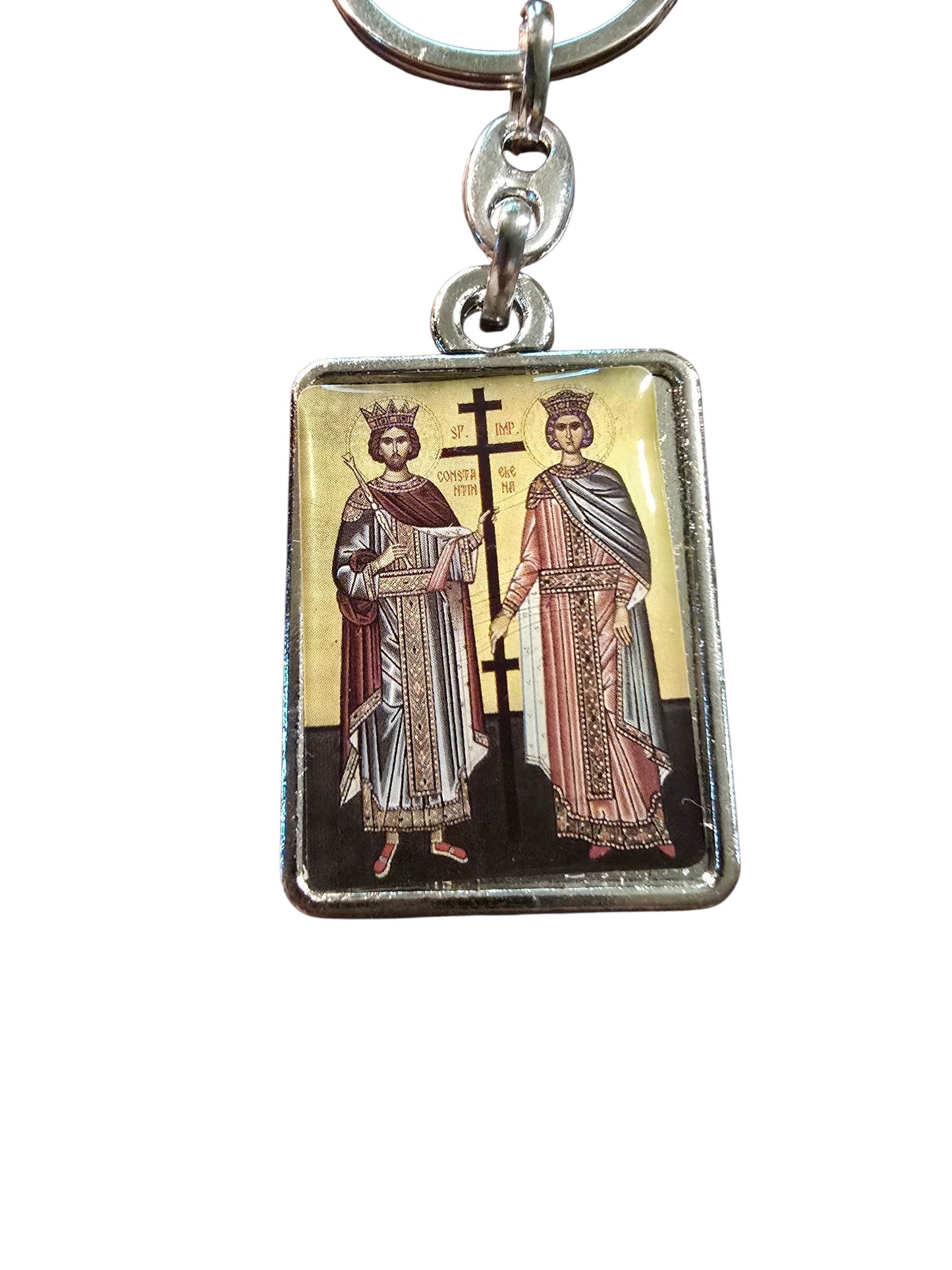 Saints Constantine & Helen Double-Sided Icon Keychain (Jesus Christ Reverse) – 4.5 x 3 cm