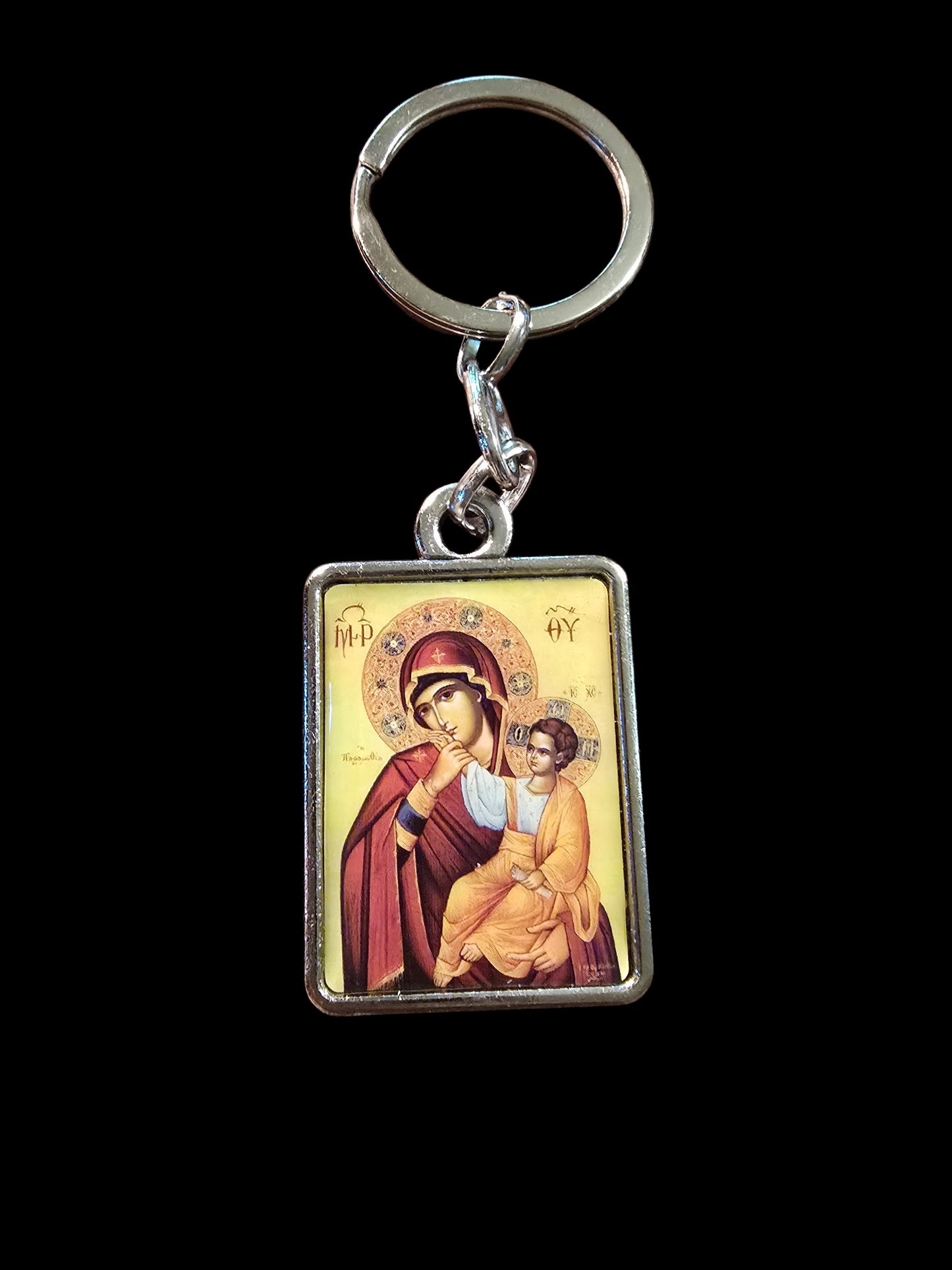 Panagia Paramythia (Mother of God) Double-Sided Icon Keychain (Jesus Reverse) – 4.5 x 3 cm