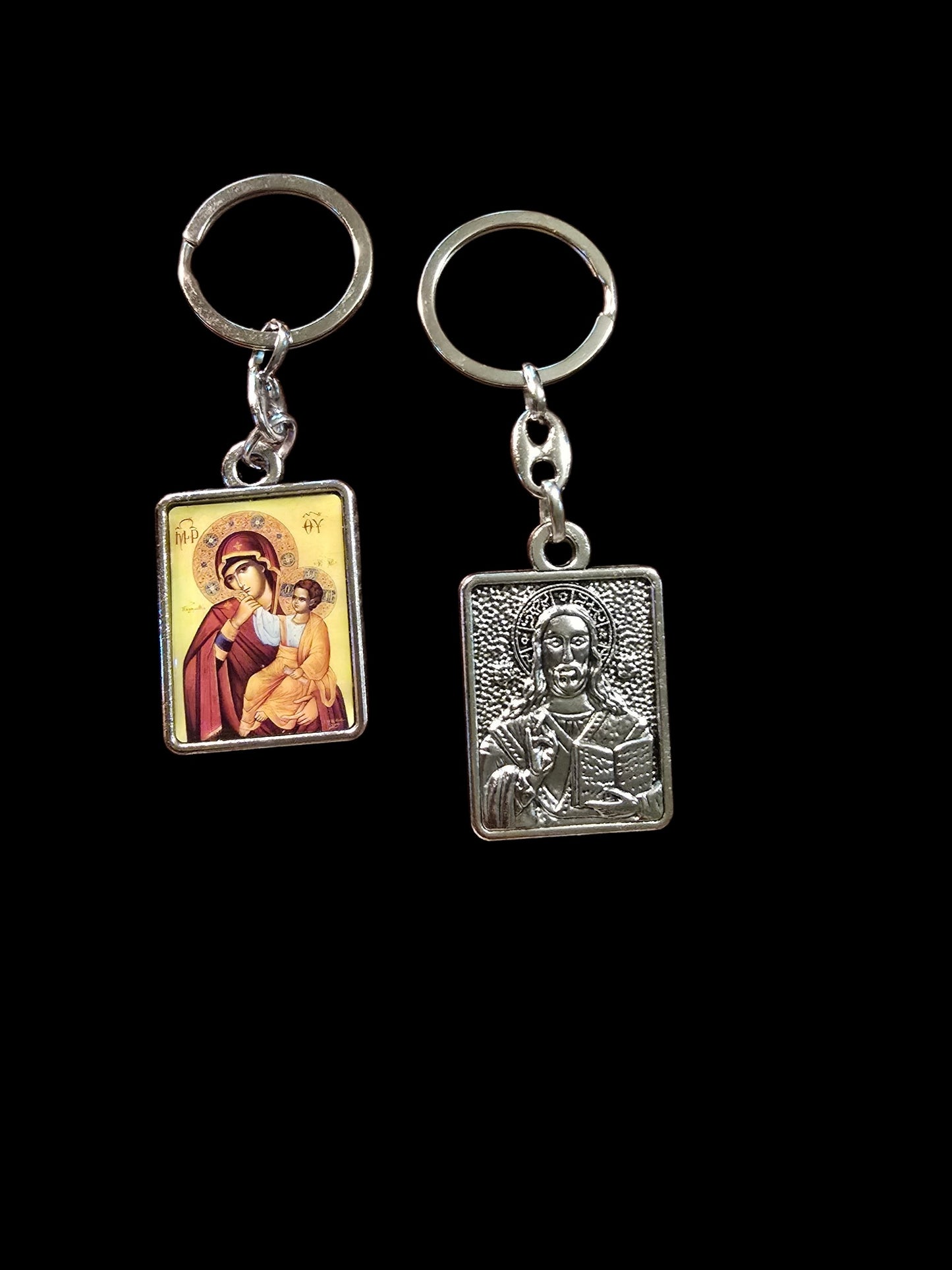 Panagia Paramythia (Mother of God) Double-Sided Icon Keychain (Jesus Reverse) – 4.5 x 3 cm