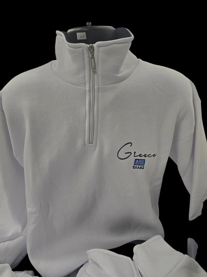 Greek Embroidered Quarter-Zip Pullover – Imported from Athens, Greece