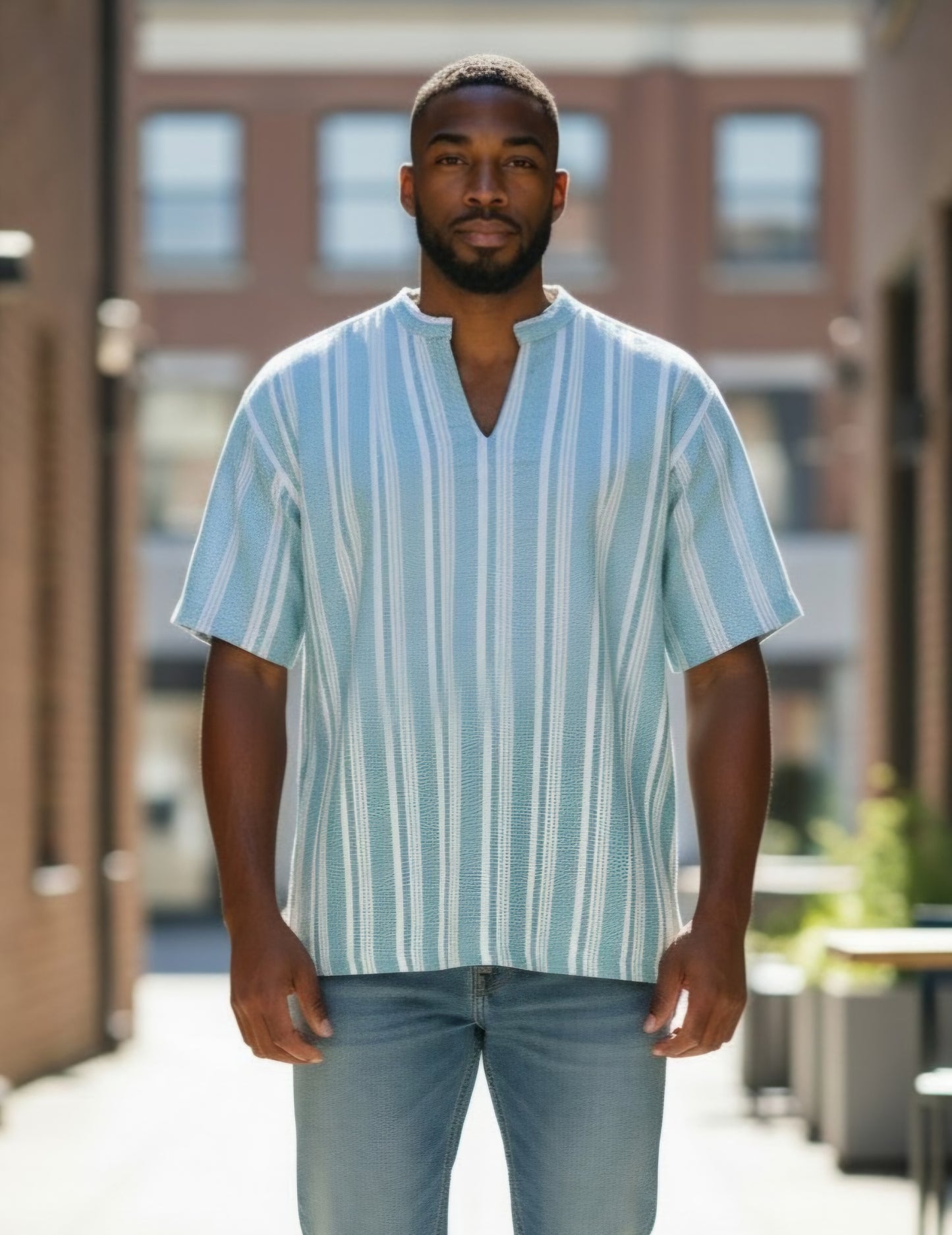 Men’s Short Sleeve 100% Natural Cotton Shirt – White & Green
