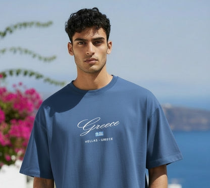 Greek Embroidered Tee Shirt – Steel Blue
