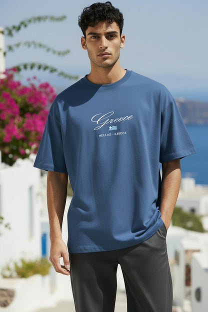 Greek Embroidered Tee Shirt – Steel Blue