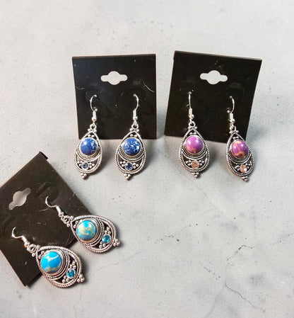 Antique Silver Filigree Gemstone Earrings – Assorted