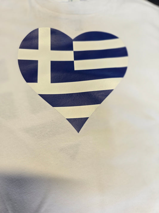 Greek Flag Heart White Tee Shirt
