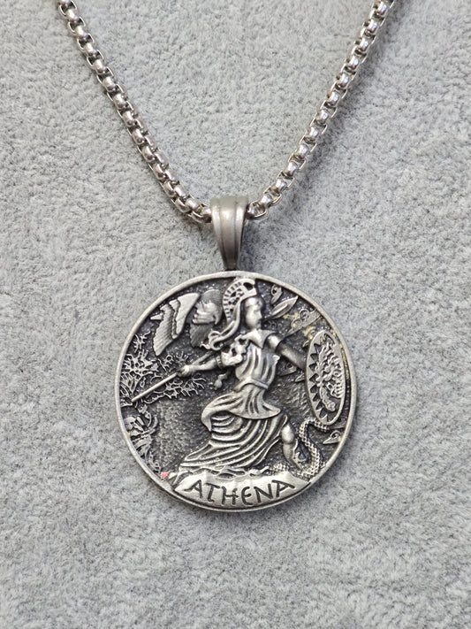 Athena Stainless Steel Pendant Necklace – Strength & Wisdom