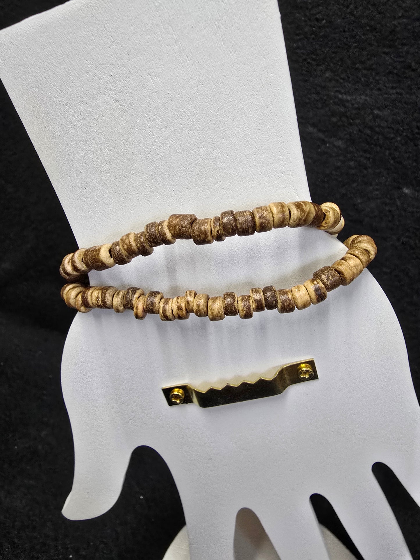 Coconut Wood Bead & Cuban Cross Stone Bracelet